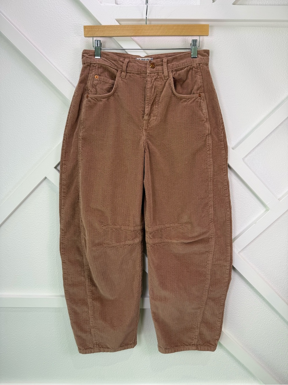 Free People We The Free Good Luck Mid-Rise Corduroy Barrel Jeans Brown Size 26